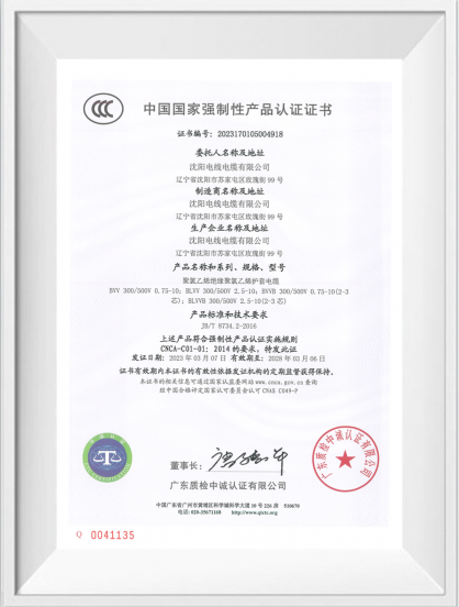 中国国度强制性产品认证证书【BVV】
